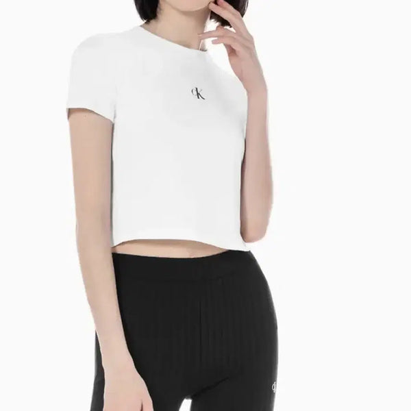 [BUNJANG] Calvin Klein Women's Cropped T-Shirt White / 캘빈클라인 여성 크롭 반팔티 화이트