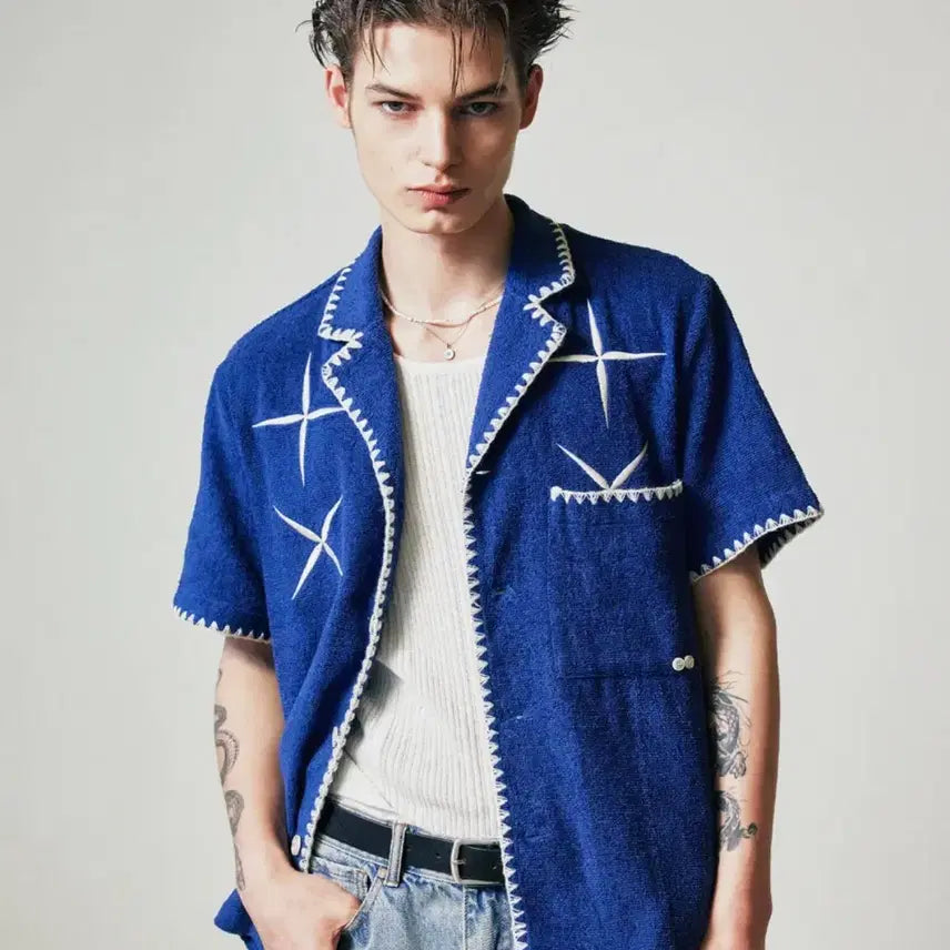 [BUNJANG] SSY East Star Button-Up Terry Shirt Cardigan Navy / SSY 이스트 스타 버튼업 테리 셔츠 가디건 네이비 M&L