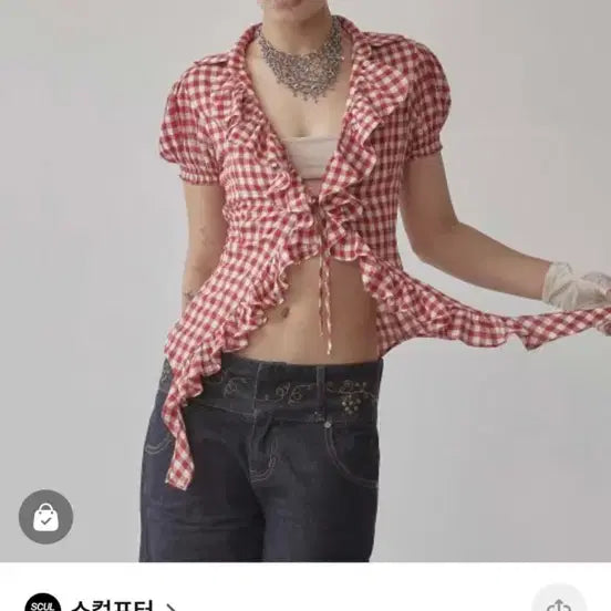 [BUNJANG] Sculptor Blouse Red Cottage Open / 스컬프터 블라우스 레드 cottage open