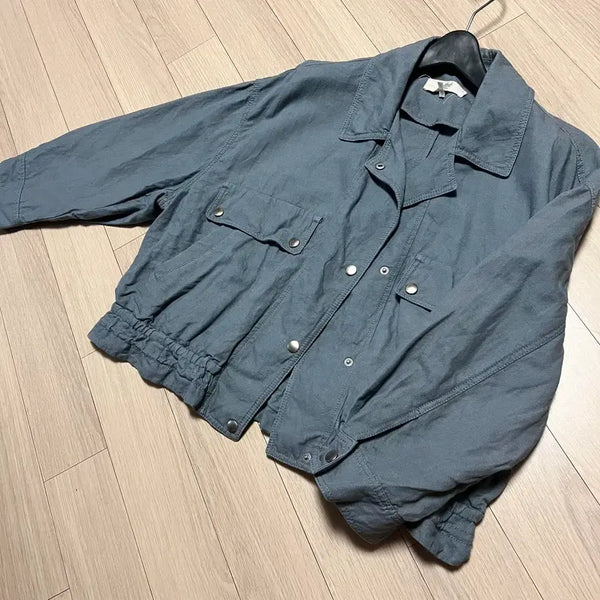 [BUNJANG] Vanessa Bruno Atelie Linen Cotton Shirring Short Jumper Blouson Jacket / 22년 바네사브루노 아떼 린넨 코튼 셔링 숏 점퍼 블루종 자켓 스트링 봄버 간절기 블루그레이