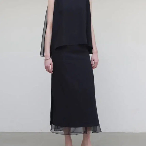 [BUNJANG] Objet Organza Blouse and Skirt Set (Black) / 어라운드율 오브제 오간자 블라우스 스커트 세트 (블랙)