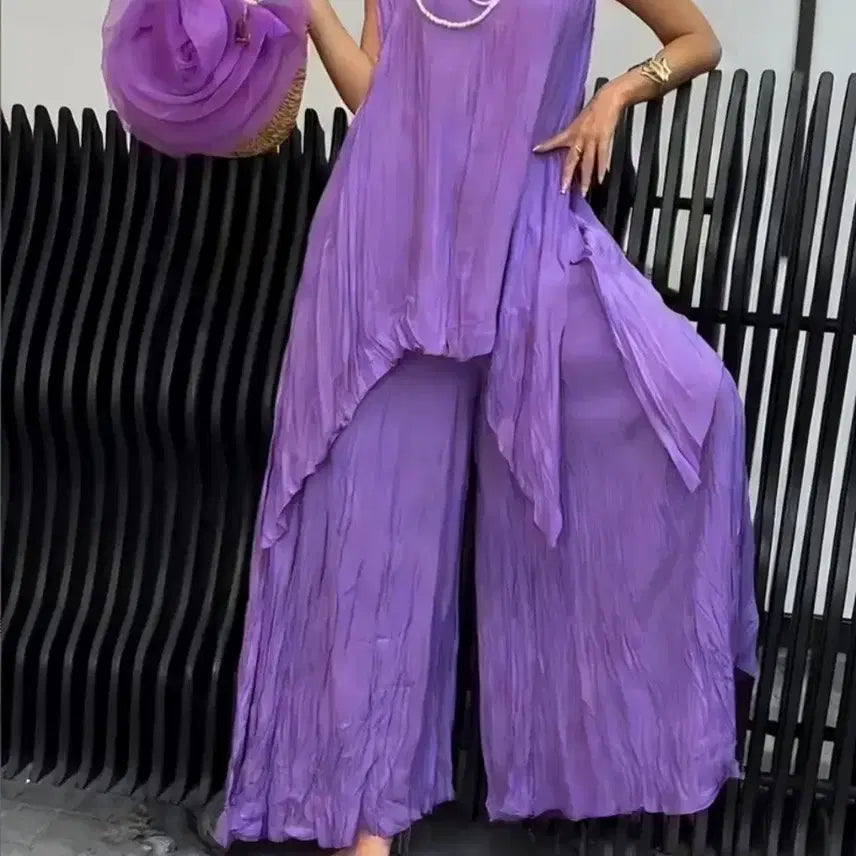 [BUNJANG] Purple Pleated Two-Piece Set / 새제품)보라색 플리츠 투피스 세트