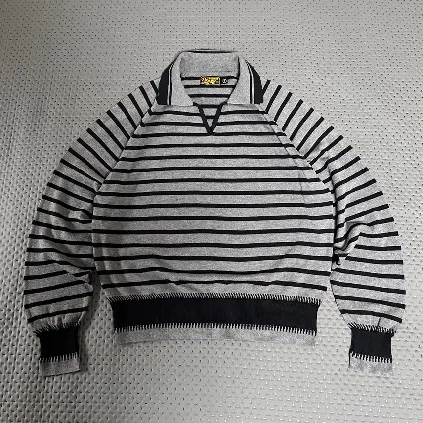 [BUNJANG] OGAF Stripe Collar Knit Charcoal Size 1 / 오가프 스트라이프 카라 니트 차콜 1