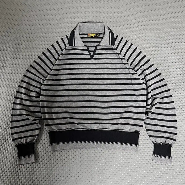 [BUNJANG] OGAF Stripe Collar Knit Charcoal Size 1 / 오가프 스트라이프 카라 니트 차콜 1