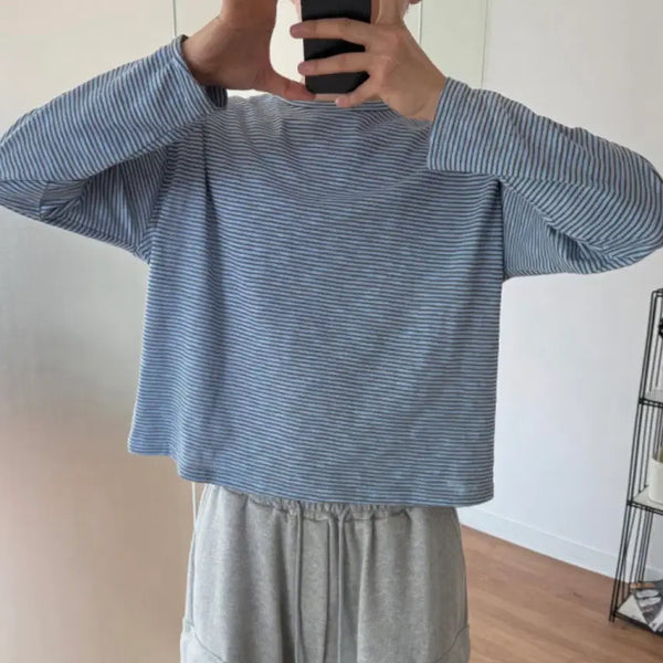 [BUNJANG] Striped Cropped Long Sleeve Shirt / 스트라이프 롱슬리브 가을옷 남자 크롭 슬리브