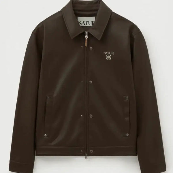 [BUNJANG] Setaeor Theo Synthetic Leather Collar Jacket Brown / 세터 테오 신세틱 레더 칼라 자켓 브라운