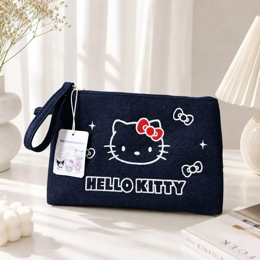 [BUNJANG] Sanrio Hello Kitty Denim Pouch Clutch Bag / (새상품) 산리오 정품 헬로키티 데님 파우치 청 파우치 클러치백