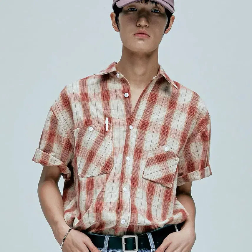 [BUNJANG] K.AND K.END Cig Plaid 2 Pocket Short Sleeve Shirt Red M / 케이엔드 케이앤드 Cig Plaid 2 Pocket Work 반팔 셔츠 레드 M