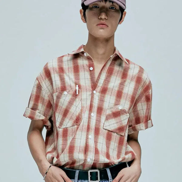 [BUNJANG] K.AND K.END Cig Plaid 2 Pocket Short Sleeve Shirt Red M / 케이엔드 케이앤드 Cig Plaid 2 Pocket Work 반팔 셔츠 레드 M