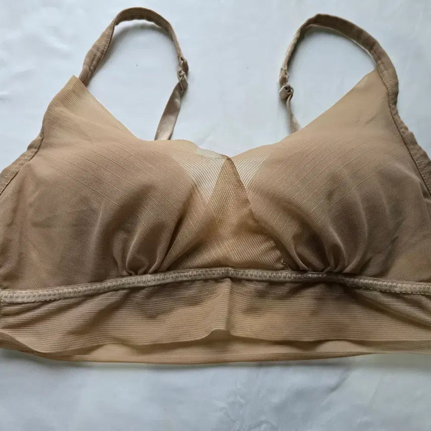 [BUNJANG] Beige See-Through Long Bralette - A Cup (Used) / (중고) 베이지 시스루 롱브라탑 A컵