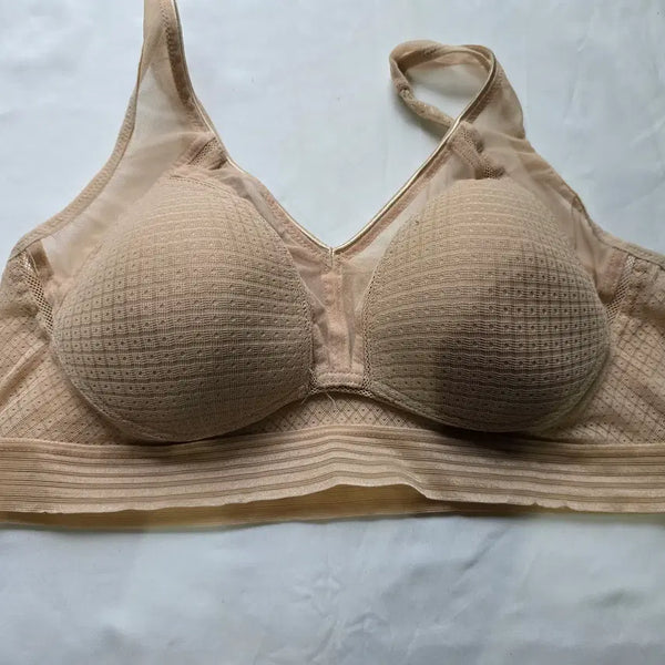[BUNJANG] Beige Pattern Mesh Long Bralette (A Cup) - Used / (중고) 베이지 패턴 메시 롱브라탑 A컵