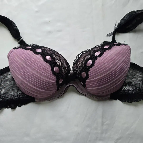 [BUNJANG] Pink Purple Shirring Lace Bra B Cup (Used) / (중고) 핑크 퍼플 셔링 레이스 브래지어 B컵