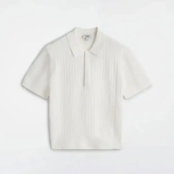 [BUNJANG] COS Textured Panel Cotton Polo Shirt White / [S] COS 코스 텍스처드 패널 코튼 폴로 셔츠 화이트