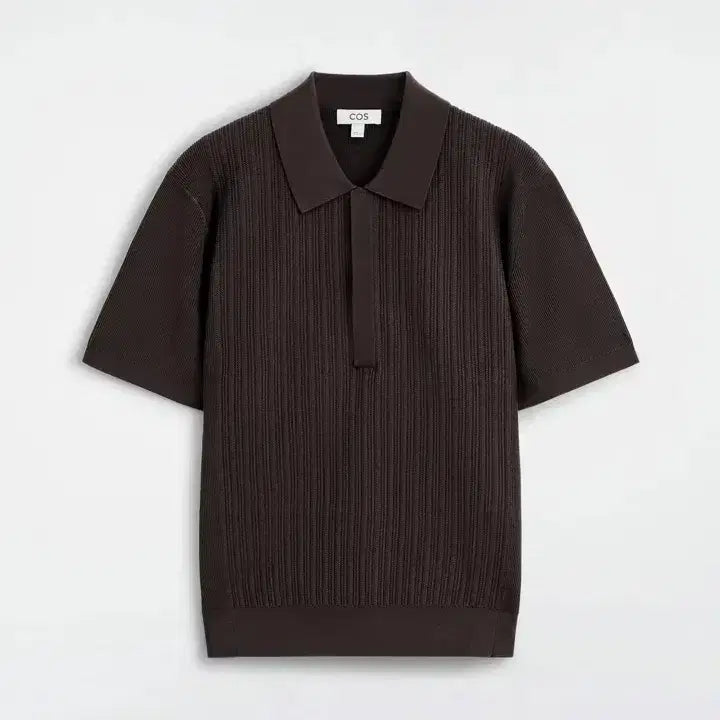 [BUNJANG] COS Textured Panel Cotton Polo Shirt - Dark Brown (Size S) / [S] COS 코스 텍스처드 패널 코튼 폴로 셔츠 다크 브라운