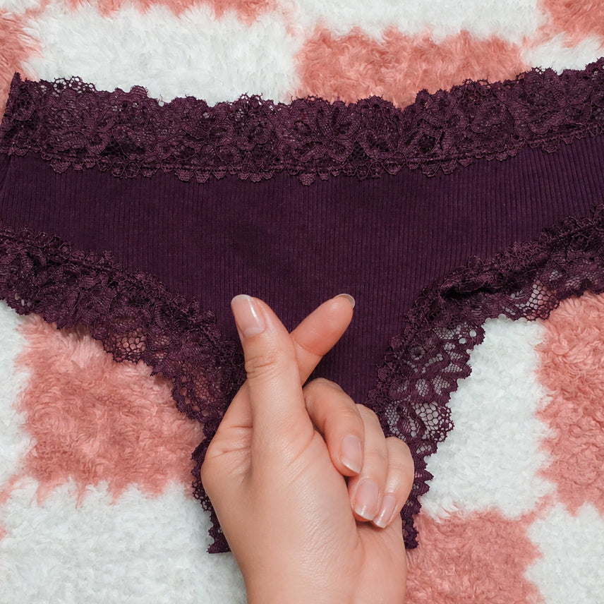 [BUNJANG] Burgundy Ribbed Lace Panties (Used) / E(중고) 버건디 골지 레이스 팬티
