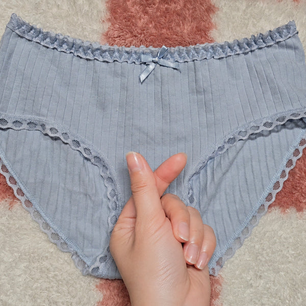[BUNJANG] Sky Blue Ribbed Panty / H(중고) 스카이블루 골지 리본 팬티