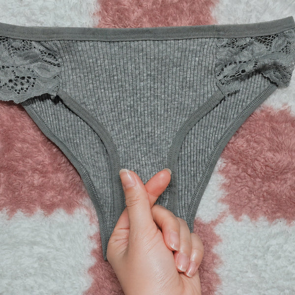 [BUNJANG] Gray Ribbed Lace Briefs (Used) / H(중고) 회색 골지 레이스 팬티