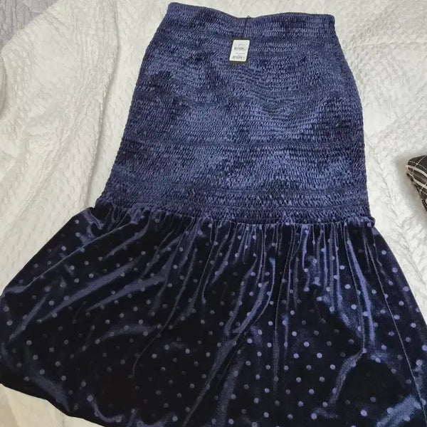 [BUNJANG] Maje Blue Velvet Midi Skirt Size 36 / 마쥬 블루 벨벳  스커트 36