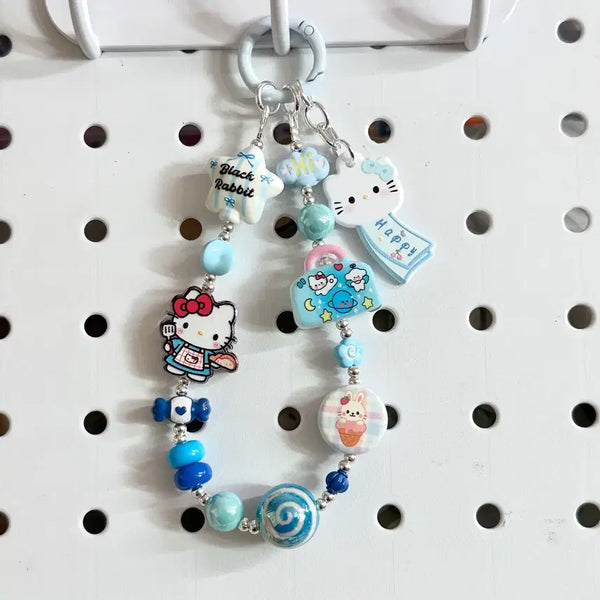 [BUNJANG] Sky Blue Hello Kitty Design Acrylic Metal Bead Keyring / 하늘 키티 디자인 아크릴 메탈 비즈키링
