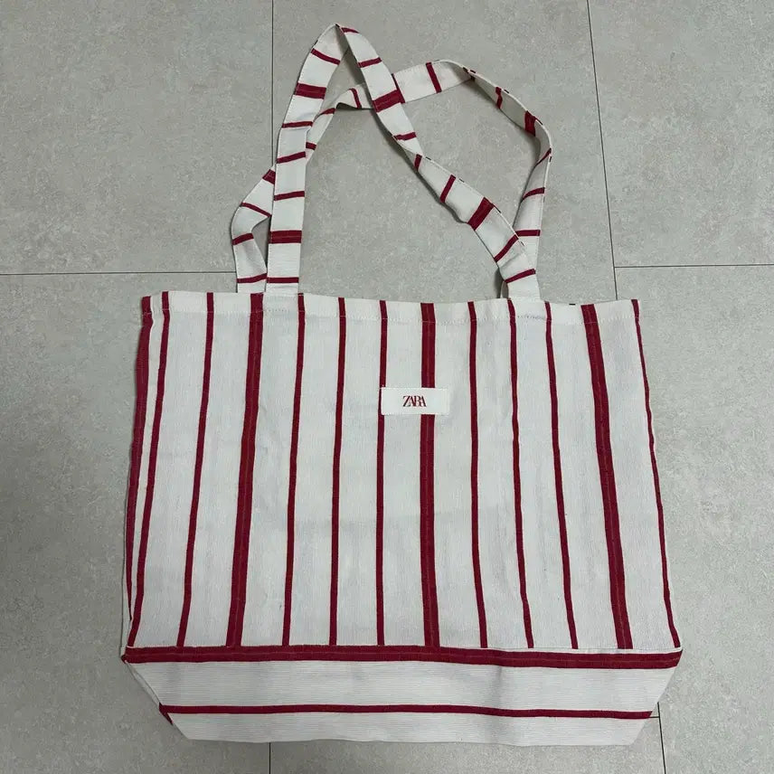 [BUNJANG] Zara Reusable Red Stripe Eco Bag / 자라 리유저블 레드 스트라이프 에코백