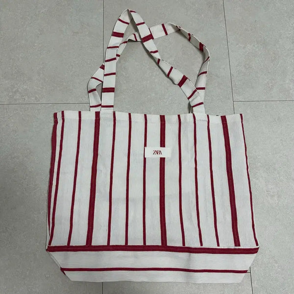 [BUNJANG] Zara Reusable Red Stripe Eco Bag / 자라 리유저블 레드 스트라이프 에코백