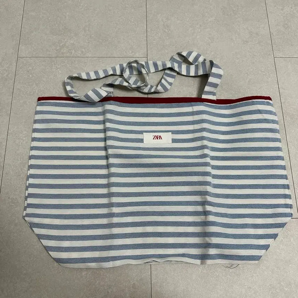 [BUNJANG] ZARA Reusable Blue Stripe Eco Bag / 자라 리유저블 블루 스트라이프 에코백