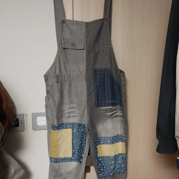 [BUNJANG] Plus Size Patchwork Overalls / 빅사이즈 패치워크 멜빵 바지 77 88