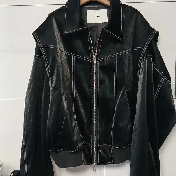 [BUNJANG] OWN Glossy Thin Velvet Zip-Up Jacket Black / 오운OWN 유광 얇은 벨벳 집업 자켓 블랙 프리 105-오버핏