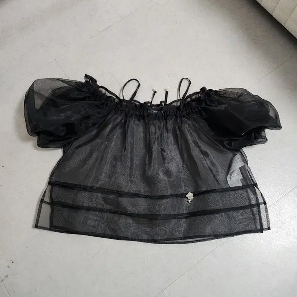 [BUNJANG] Ozsecon See-through Off-shoulder Blouse / 오즈세컨 시스루 오프숄더 블라우스