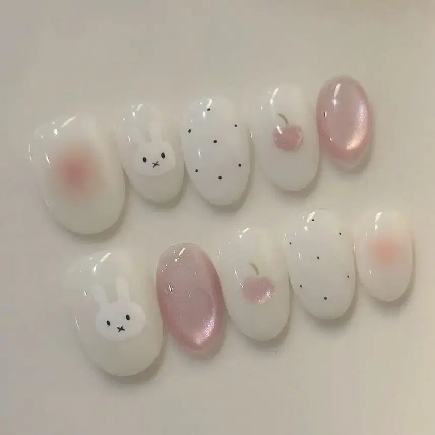 [BUNJANG] Custom Miffy Cheek Magnetic Gel Dot Handmade Nail Tips / 주문제작 미피 치크 자석젤 도트 수제 네일팁
