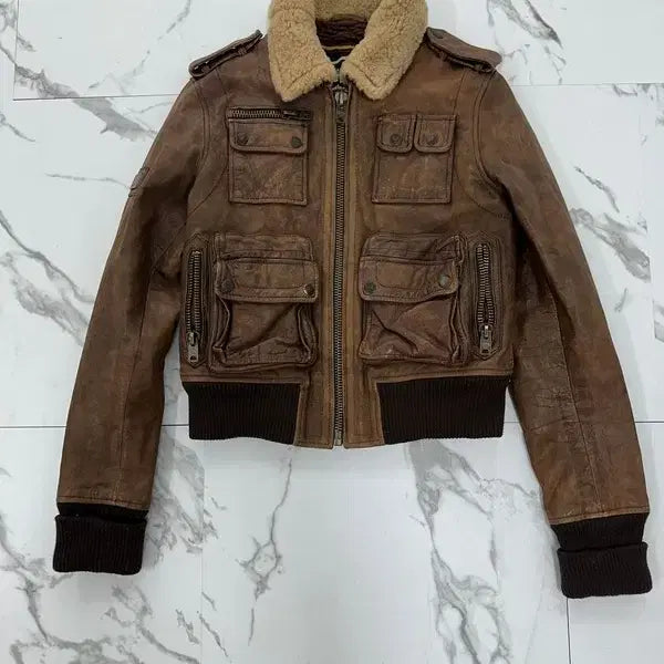 [BUNJANG] Superdry Brown Leather Jacket / 슈퍼드라이 브라운 레더 자켓