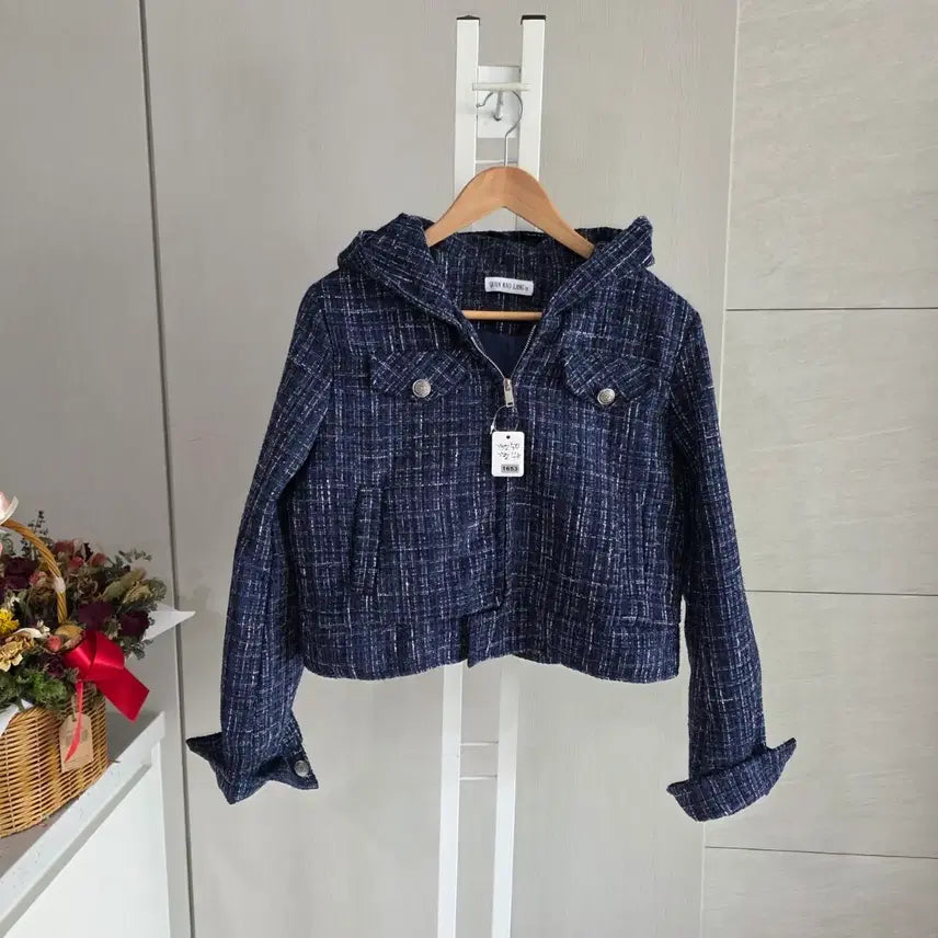 [BUNJANG] Navy Tweed Hooded Jacket / 트위드 후드 자켓 네이비