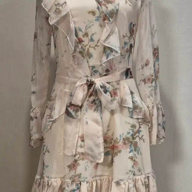 [BUNJANG] Frill Floral Midi Dress (Size 55) / 프릴 플로럴 미디 원피스 55