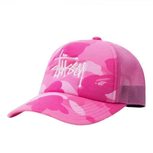 [BUNJANG] Stussy x BAPE Trucker Cap Pink / 스투시 x 베이프 트러커 캡 모자 핑크