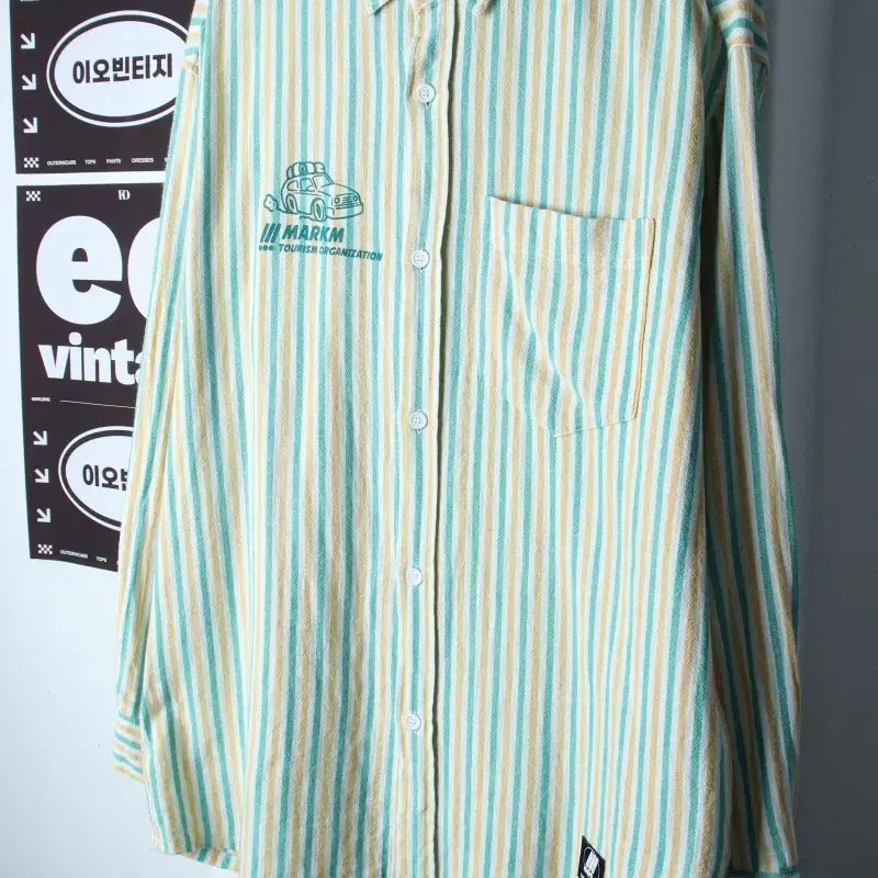 [BUNJANG] MARK M Printing Stripe Color Mix Shirt / (S-L) 마크엠 셔츠 남방 프린팅 스트라이프 컬러믹스-H37164