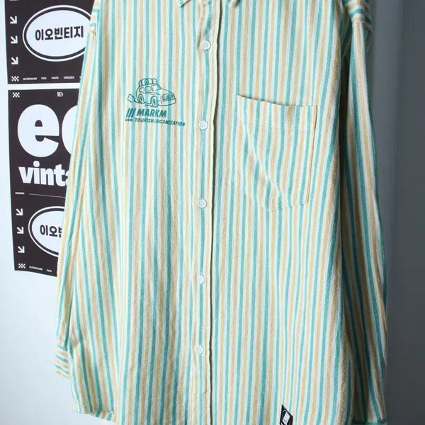 [BUNJANG] MARK M Printing Stripe Color Mix Shirt / (S-L) 마크엠 셔츠 남방 프린팅 스트라이프 컬러믹스-H37164