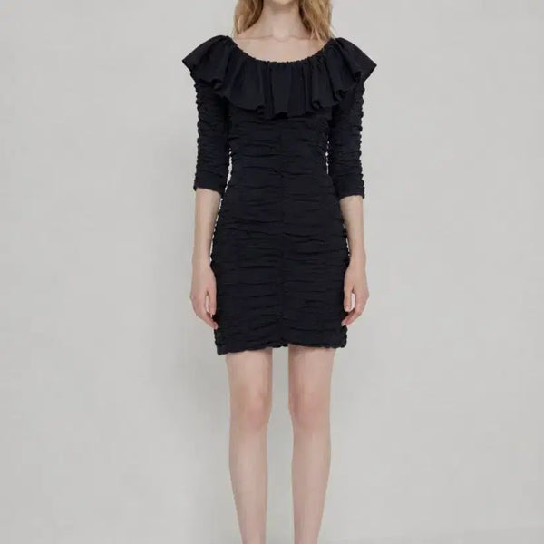 [BUNJANG] System Ruffle Panel Mini Dress Navy Size 55 (Off-Shoulder Convertible) / 시스템 러플 패널 미니 원피스 55사이즈(오프숄더 겸용)
