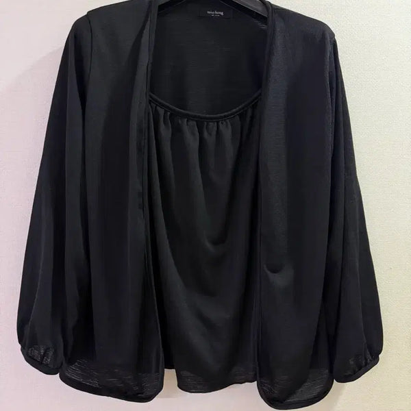 [BUNJANG] Black Sleeveless Cardigan Set / 검정 나시가디건 세트