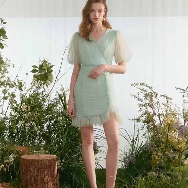 [BUNJANG] S Blanc Drape Chiffon Mini Dress Size 66 / S블랑 드레이프 쉬폰 미니 원피스 66사이즈(서현 착용)
