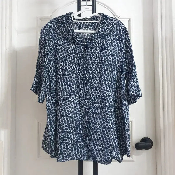 [BUNJANG] PAT Women's Rayon Blouse Navy Pattern A-Line / PAT 인견 블라우스 여성77 A라인 체형커버 네이비