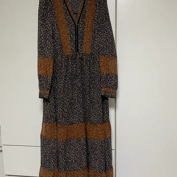 [BUNJANG] Thursday Island Brown Chiffon Maxi Dress / 써스데이아일랜드