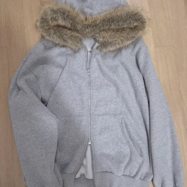 [BUNJANG] Hooded Fur Two-Way Zip-Up Jacket / 후드퍼 투웨이 집업