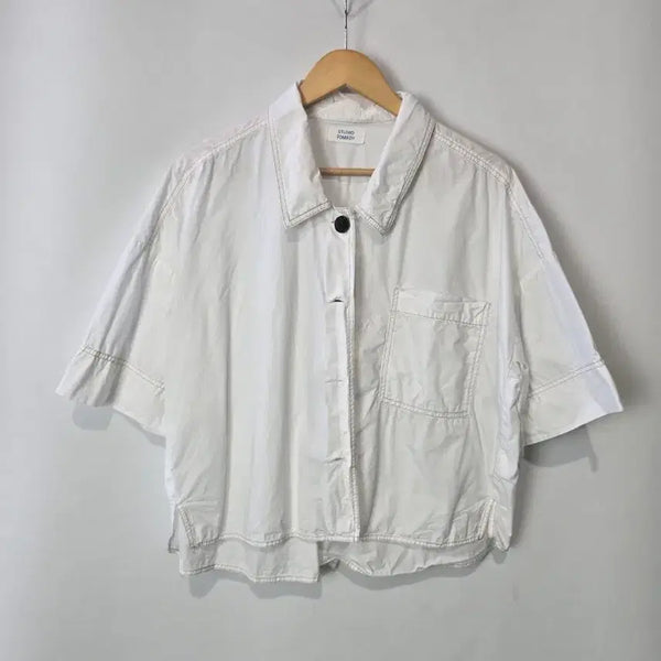 [BUNJANG] Studio Tomboy White Cropped Shirt / 스튜디오 톰보이 화이트 크롭 셔츠