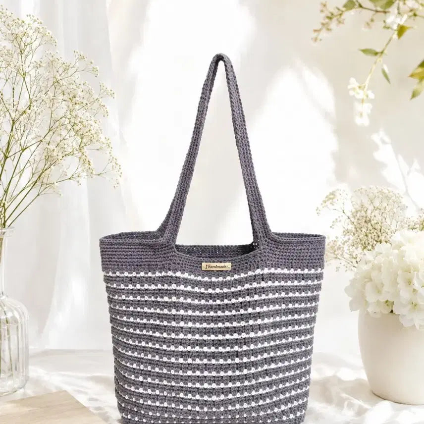[BUNJANG] Handmade Two-Tone Knit Shoulder Bag / 핸드메이드 투톤 뜨개 가방 숄더백