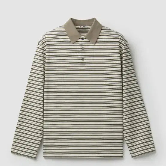[BUNJANG] COOR Striped Long-Sleeve Polo Shirt L / 쿠어스트라이프 폴로 긴팔티 L