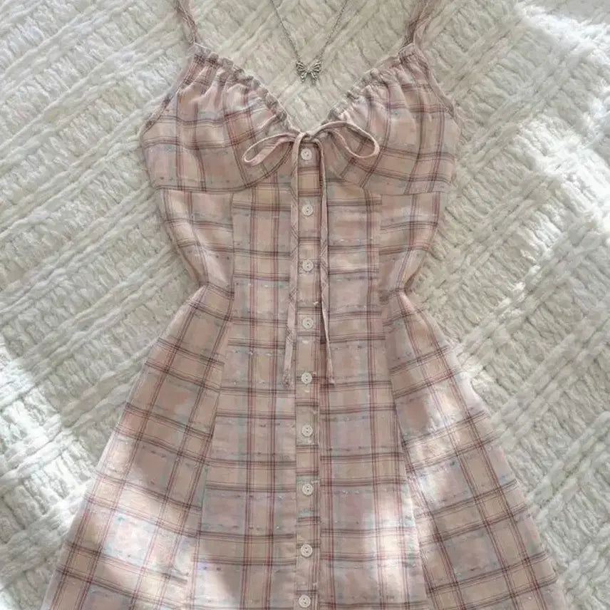 [BUNJANG] Flirla Women's Mini Dress Pink Check Pattern / 교신 판매 Flirla 여성 미니 드레스 체크 원피스 핑크 에이블리 무신사 테무 쉬인 지그재그
