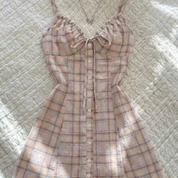 [BUNJANG] Flirla Women's Mini Dress Pink Check Pattern / 교신 판매 Flirla 여성 미니 드레스 체크 원피스 핑크 에이블리 무신사 테무 쉬인 지그재그