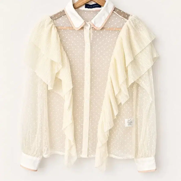 [BUNJANG] BLUE BAGEL Dot See-through Frill Blouse / 러블리한 무드가 가득한 도트 시스루 프릴 블라우스