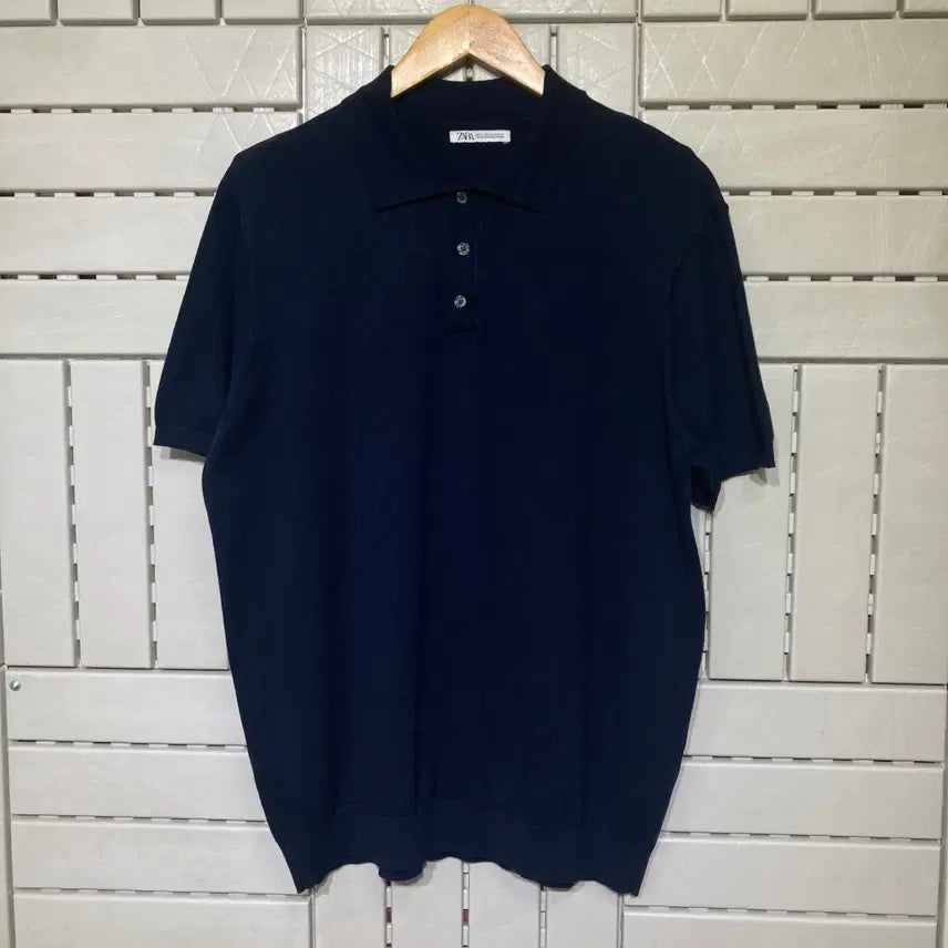 [BUNJANG] Zara Collar Short Sleeve Knit Navy / [XL]자라 카라 반팔 니트 네이비 0927