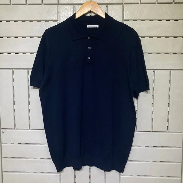 [BUNJANG] Zara Collar Short Sleeve Knit Navy / [XL]자라 카라 반팔 니트 네이비 0927